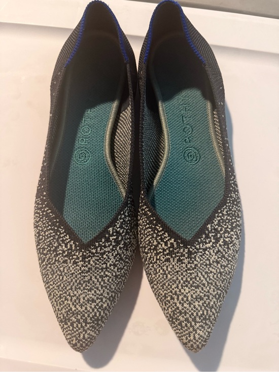 Rothy's Shoes - Rothy's Black and White Knit Pointed Flats with Teal Insole